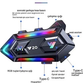 Resim Y20 Motor Kurye Kask Kulaklık Rgb Modlu Bluetooth Motosiklet Kulaklık 5.3 Bluetooth Interkom 