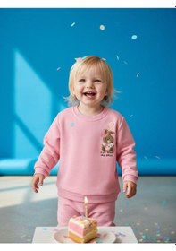 Resim Kız Bebek Pamuklu Punch Tavşan Nakışlı Sweatshirt-16336 Pembe 