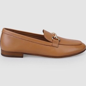 Resim Hakiki Deri Taba Tokalı Kadın Loafer Taba 