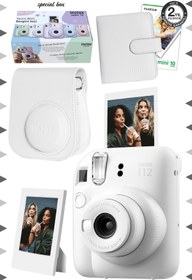 Resim Fujifilm Instax mini 12 Beyaz Fotoğraf Makinesi-10'lu Film-Çerçeve-Kare Albüm ve Deri Kılıf Seti 