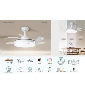 Resim Panasonic 36+30W Tavan Vantilatörü ve Lambası Beyaz Renk Modern Tasarım ile Salon İçin Enerji Tasarruflu 