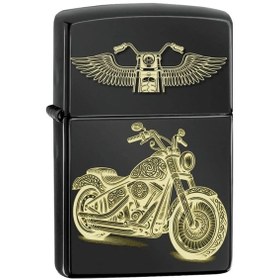 Resim Chopper / Cruiser Tarz Motosiklet Sevgisi Lazer Silinmez Resimli Benzinli Hediyelik Siyah Çakmak Siyah 