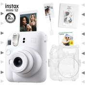 Resim Fujifilm Instax Mini 12 Fotoğraf Makinesi + 20'li Film + Kıskaçlı Stand + Pvc Albüm + Simli Pleksi Kılıf Seti Beyaz 