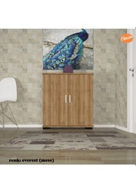 Resim Ayakkabılık 2 Kapaklı Ayakkabı Dolabı Raflı Meşe - Beyaz 