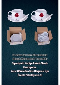 Resim Sevgililer Günü Kalpli Baskılı 2 Li Set Kaşıklı Porselen Çay Kahve Fincan Seti-4 Beyaz 