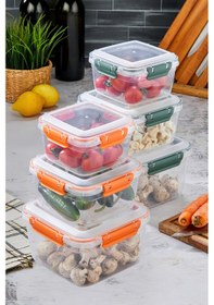 Resim 6 Lı Sızdırmaz Kilitli Vakum Kapaklı Gıda Erzak Kare Saklama Kabı Seti 2x 900-1500-2400 Ml Çok Renkli 