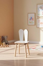Resim Reyo Montessori Çocuk Odası Tavşan Kulak Tasarımlı Ahşap Sandalye, Beyaz 