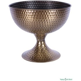 Resim Yapay Çiçek Sitesi Metal Dekoratif Darbeli Vazo 22 Cm Bronz 