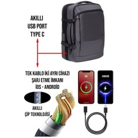 Resim Körüklü Laptop Sırt ve Seyahat Çantası 15,6 İnç 40 Litre Usb Su Geçirmez Kumaş Gri Dada 12 