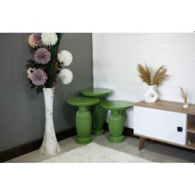 Resim Yeşil 3'lü Vazo Yan Sehpa Yeşil 