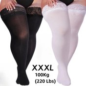 Resim Kadınlar İçin Büyük Beden Seksi Uyluk Yüksek Çoraplar - Fiyonk Detaylı Silikon Dantel Üst, Elastik Dar Kesim Diz Üstü Çoraplar (Siyah & Beyaz) - Sadece Elde Yıkama, Uyluk Yüksek Çoraplar, Bacak Giyimi Temelleri, Kadın Tarzı Tasarım, Pürüzsüz Dokusu, Moda Tutkunları 