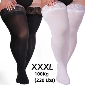 Resim Kadınlar İçin Büyük Beden Seksi Uyluk Yüksek Çoraplar - Fiyonk Detaylı Silikon Dantel Üst, Elastik Dar Kesim Diz Üstü Çoraplar (Siyah & Beyaz) - Sadece Elde Yıkama, Uyluk Yüksek Çoraplar, Bacak Giyimi Temelleri, Kadın Tarzı Tasarım, Pürüzsüz Dokusu, Moda Tutkunları 