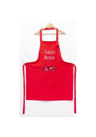 Resim Mutfak Önlüğü Kişiye Ve İsme Özel Nakışlı Mutfak Önlüğü Kalpli 01 Farklı Renkler Kırmızı 