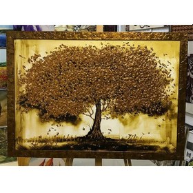 Resim Bronz Simli Kanvas Çerçeveli Ağaç Tablosu 
