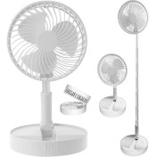 Resim 4 Modlu Şarjlı Katlanabilir Yükseltilebilir Taşınabilir Teleskopik Fan Vantilatör Ön Kapak Çıkabilir Pervane Yıkanabilir Minimal Ses Seviyesi Serinletici Portatif Masa Vantilatörü (Beyaz) 