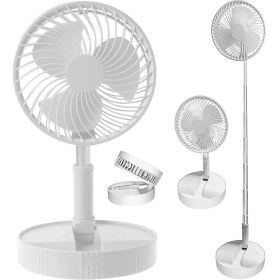 Resim 4 Modlu Şarjlı Katlanabilir Yükseltilebilir Taşınabilir Teleskopik Fan Vantilatör Ön Kapak Çıkabilir Pervane Yıkanabilir Minimal Ses Seviyesi Serinletici Portatif Masa Vantilatörü (Beyaz) 