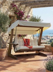 Resim Viva 2200 3 Kişilik Ahşap Bahçe Salıncağı, Balkon ve Teras Salıncağı, Dış Mekan Salıncağı/Krem 