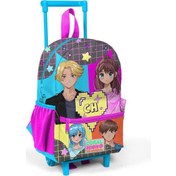 Resim Minik Yuva Çekçekli Sırt Çantası Gri Mavi Pembe Anime Desenli İki Bölmeli 24037 