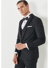 Resim Ac&Co / Altınyıldız Classics Erkek Siyah Ekstra Slim Fit Dar Kesim Kırlangıç Yaka Desenli Yelekli Smokin Takım 