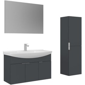 Resim Orka Purus 100 Cm Mat Antrasit Düz Aynalı Banyo Dolabı Takımı Ve Boy Dolabı Asma Antrasit 