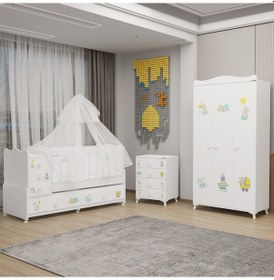 Resim Melina Yıldız 3 Kapaklı Bebek Odası + Yatak + Uyku Seti - Ayıcık Beyaz 