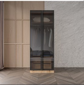 Resim Altay 2 Çekmeceli Giyinme Dolabı Led Askılıklı Tamamı Mdf Füme Camlı Safirmeşe 