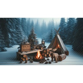 Resim Venspor Kış Kampı Arkaplanı, Macera Temalı Kar Ormanı, Duvar Örtüsü 200x150cm 
