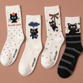 Resim Katia&Bony 4'lü Paket Kedi Desenli Kız Çocuk Soket Çorap 