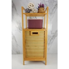 Resim 2 Organizer Raflı Ahşap Bambu Çek-Aç Kirli Sepeti 