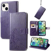 Resim Cbtx İphone Uyumlu 15 Dört Yapraklı Toka Kabartmalı Tokalı Deri Telefon Kasası 