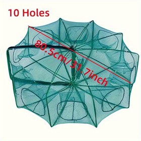 Resim Bir Pratik 6 Delik Katlanabilir Balık Ağı - Dayanıklı PA Naylon Karides Ağı, Balıklar ve Sazanlar için Uygun - Yeşil, 1 adet 