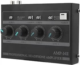 Resim Eujgoov 4 Kanallı Kulaklık Amplifikatörü, AMP‑i4Ⅱ Mono/Stereo Bağımsız Ses Kontrollü Kulaklık Bölücü (100‑240V)(AB Fişi) 