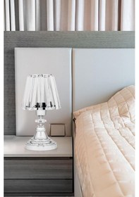 Resim Gerçek Kristal Cam Başlık Krom Metal Gövdeli 2'li Yatak Odası Abajur İki Adet Gece Lambası Krom 