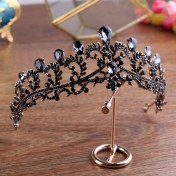 Resim Guangdong Spirit Siyah Taç Düğün Tiara Kafa Bandı Rhinestones Gelin Saç Aksesuarları Vintage Taçlar Gelinsaç Takı Siyah 
