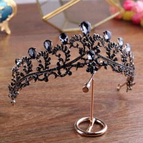 Resim Guangdong Spirit Siyah Taç Düğün Tiara Kafa Bandı Rhinestones Gelin Saç Aksesuarları Vintage Taçlar Gelinsaç Takı Siyah 