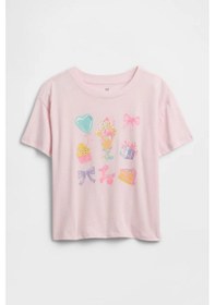 Resim Gap Kız Çocuk Oversized Grafik Baskılı Açık Pembe T-shirt-14924 