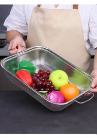 Resim Gümüş Paslanmaz Çelik Makarna Sebze Meyve Süzgeç 32x40 Cm Inox 