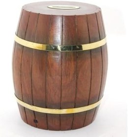 Resim Pirinç Ahşap Fıçı Kumbara 18 Cm 