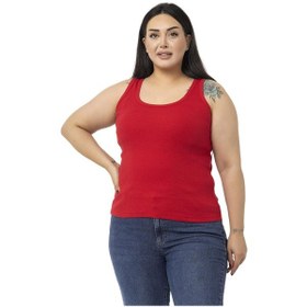 Resim Büyük Beden Askılı Fitilli Kaşkorse Kırmızı Body-kırmızı Kırmızı 