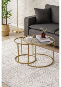 Resim Belarus Orta Sehpa Ikili Şeffaf Camlı Gold 60cm 