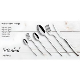 Resim İstanbul model çatal kaşık bıçak seti 72 parça 12 kişilik 18/10 Cr/Ni Gri 