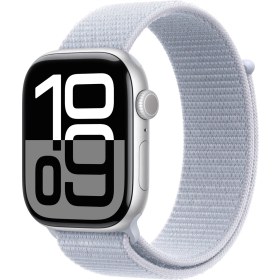 Resim Apple Watch Series 10 GPS + Cellular, 46 mm Gümüş Rengi Alüminyum Kasa ve Bulut Mavisi Spor Loop 