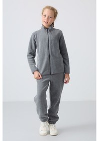 Resim Tommy Life Gri Melanj Kalın Yumuşak Dokulu Standart Fit Nakışlı Polar Kız Çocuk Sweatshirt - 75154 Gri Melanj 