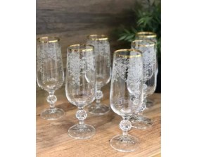 Resim Kristal Cam Şampanya Kadeh Desenli Gold Yaldız 17CM 1 Adet 