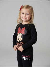 Resim Kız Çocuk Karakter Baskılı Uzun Kollu Pijama Takımı-16831 Siyah 