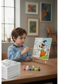 Resim Sihirbaz Tilki Temalı Çocuk Boyama Tuvali Şövaleli Eğitici Boyama Seti 20x20 Cm 