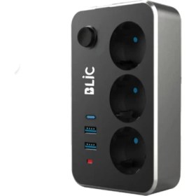 Resim Enshall Akım Korumalı 2 USB Li 1 Typc 3 Lü Priz Açma Kapama Anahtarlı 