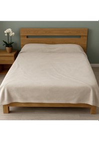 Resim 185x210cm %100 Pamuklu Çift Kişilik Battaniye Polar Krem 