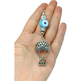 Resim Metal Kapadokya Uçan Balon Araba Dikiz Ayna Süsü, Turkuaz Nazar Boncuğu Yeni Araba Hediyesi 