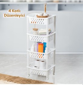 Resim Porsima 79-1 4 Katlı Tekerlekli Raf Mutfak Banyo Düzenleyici Raf Beyaz 